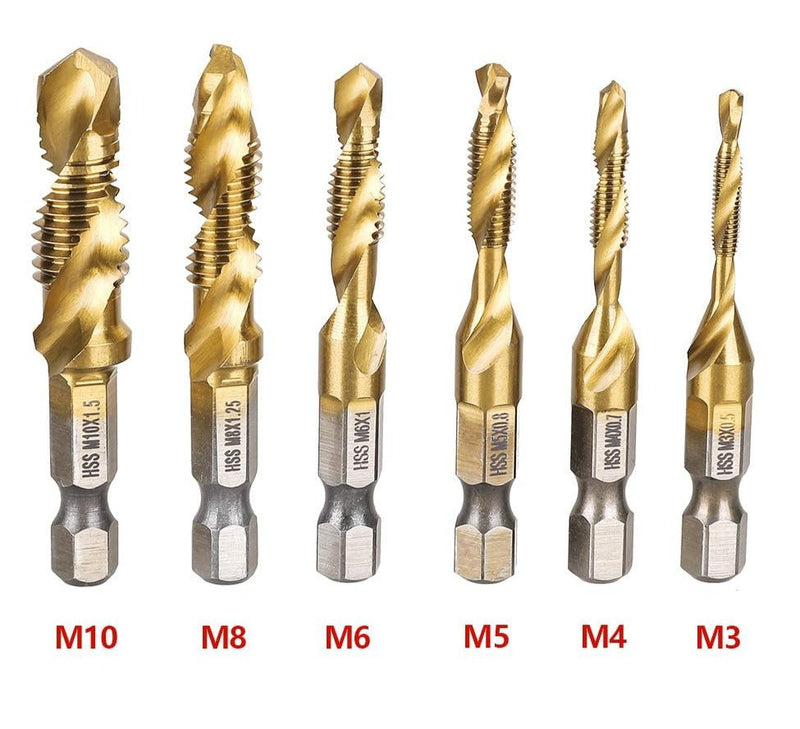 Kit 6 Brocas de Aço Titanium 2 em 1 - Fura e cria Rosca